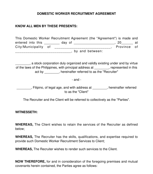 Domestic Worker Recruitment Agreement