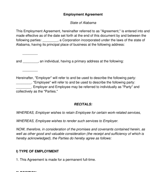 Employment Agreement Sample Template Word And PDF