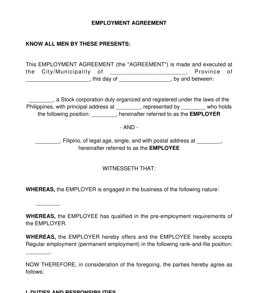 Employment Contract Sample Template Word And PDF