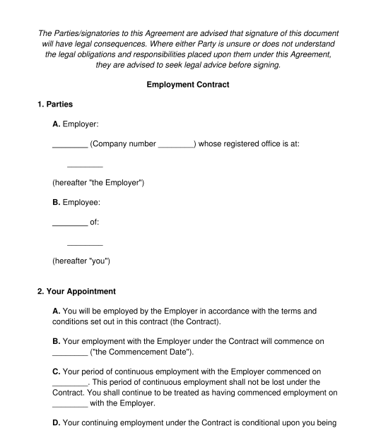 Basic Employment Contract Template Free Uk - FREE PRINTABLE TEMPLATES