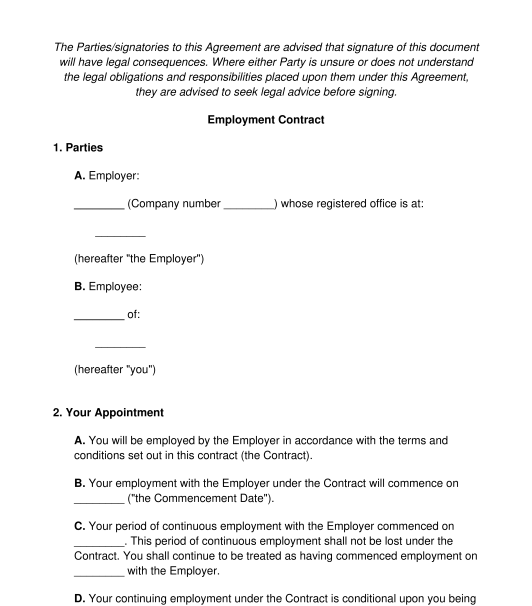 Basic Employment Contract Template Free Uk FREE PRINTABLE TEMPLATES