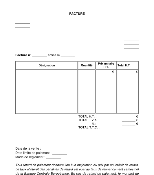Facture  Modèle, Exemple Type à Remplir Word & PDF