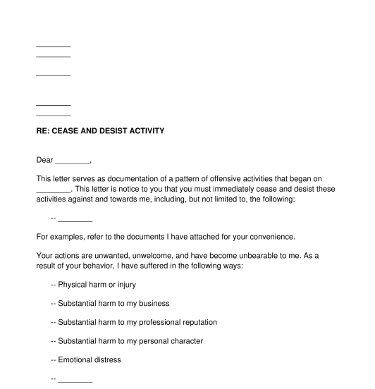 Cease And Desist Letter Template