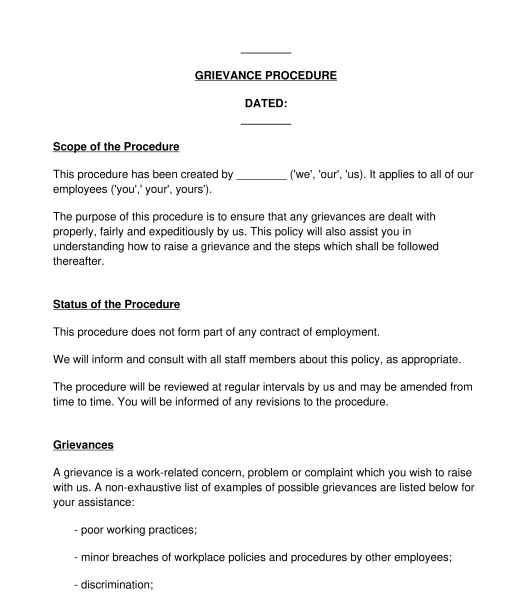 Grievance Procedure Sample Template Word PDF