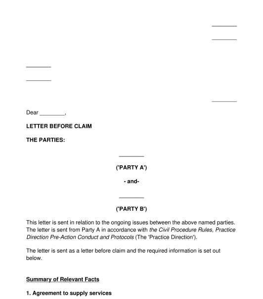 Letter Before Small Claim Template Word PDF