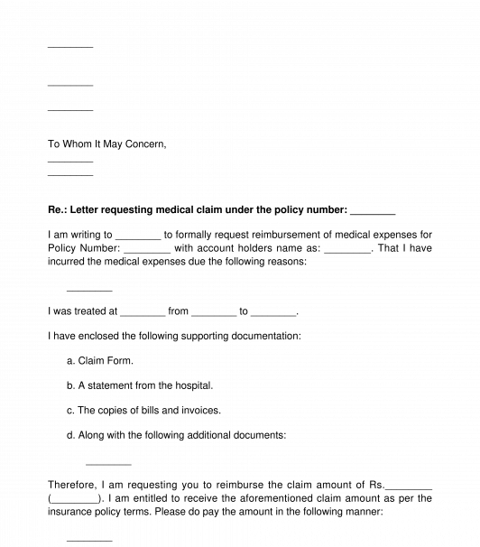 Letter To Claim From Health Insurance Template