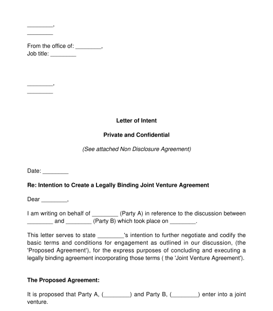 Letter Of Intent Template