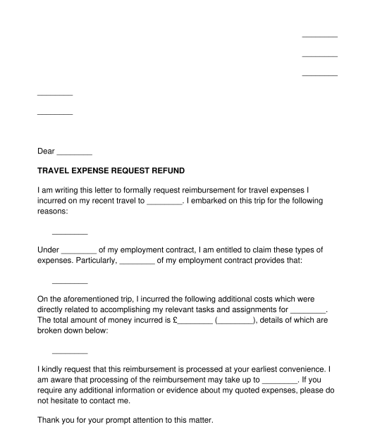 Letter Request Claiming Travel Expenses from an Employer