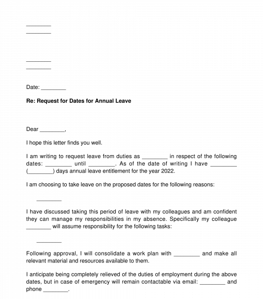 Letter Requesting Annual Leave Sample Template