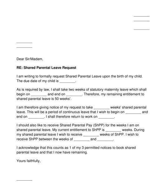 Letter Requesting Parental Leave Sample Template