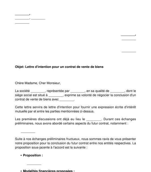 Lettre d'Intention - Modèle, Exemple - Word et PDF
