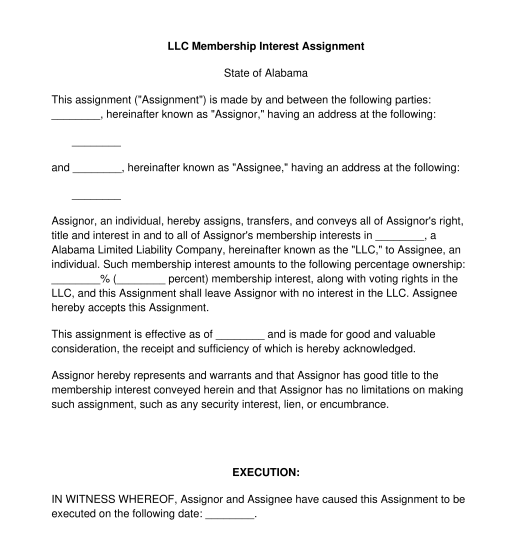 LLC Membership Interest Assignment