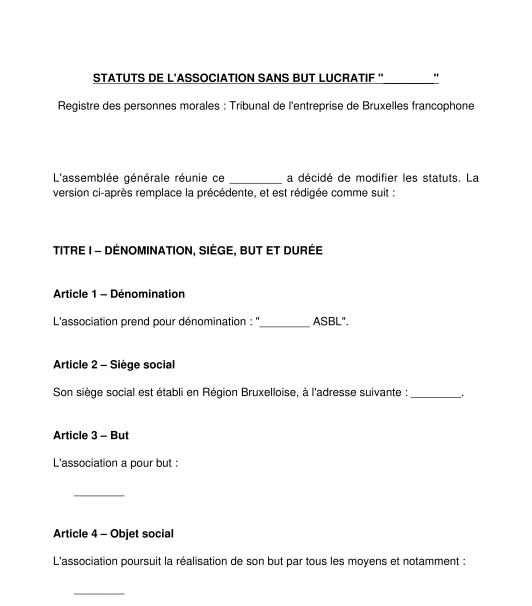 Modification des statuts d'une association sans but lucratif ASBL