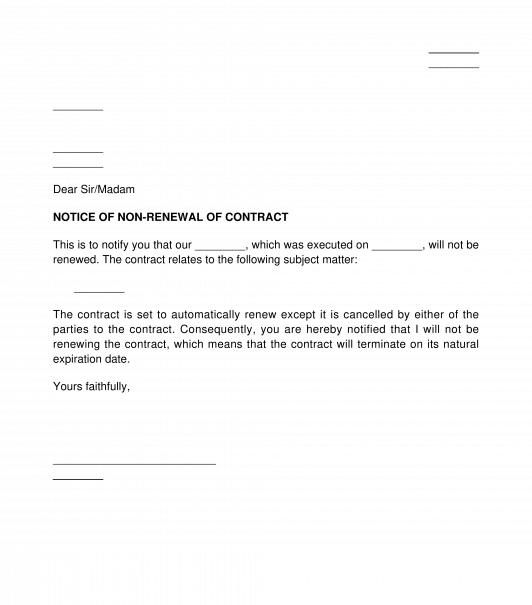 Notice Of Non Renewal Of Contract Sample Template