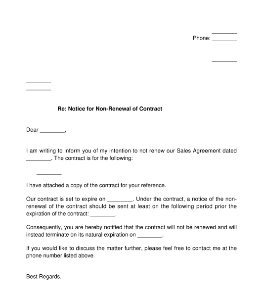 Notice For Non Renewal Of Contract Sample Template