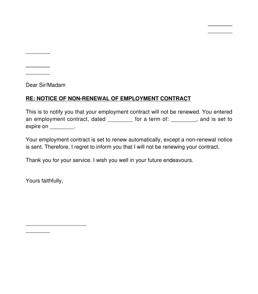 Notice Of Non Renewal Of Employment Agreement