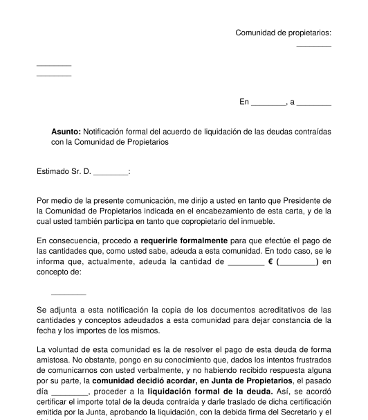 Notificación de Deuda a un Copropietario por la Comunidad 