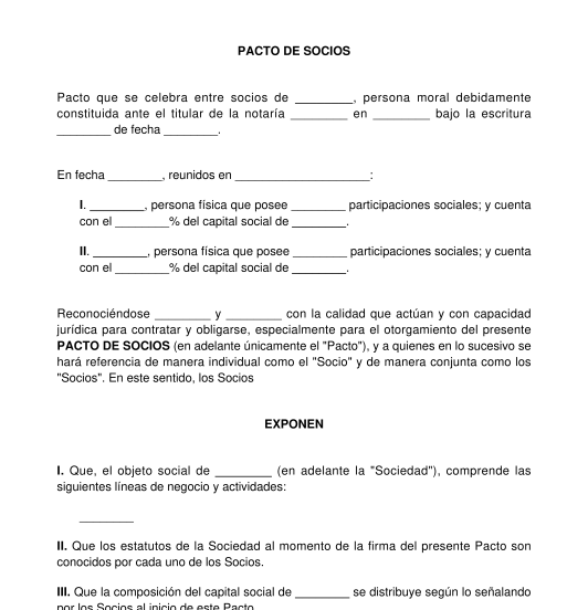 Pacto de Socios - Modelo, Formato en Línea | Word y PDF