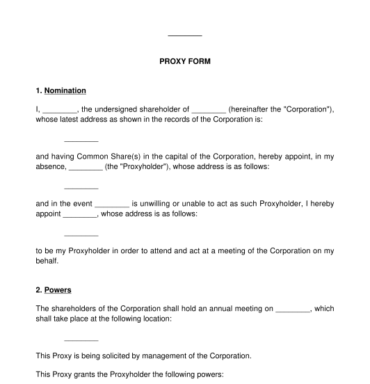 Proxy Form Template Online Sample Word PDF