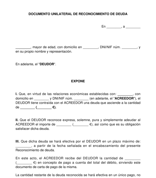 Reconocimiento de Deuda - Modelo, Formato - Word y PDF