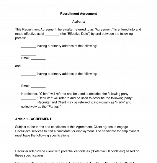 Recruitment Agreement Template