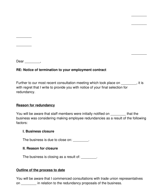 Redundancy Notice Sample Template Word PDF