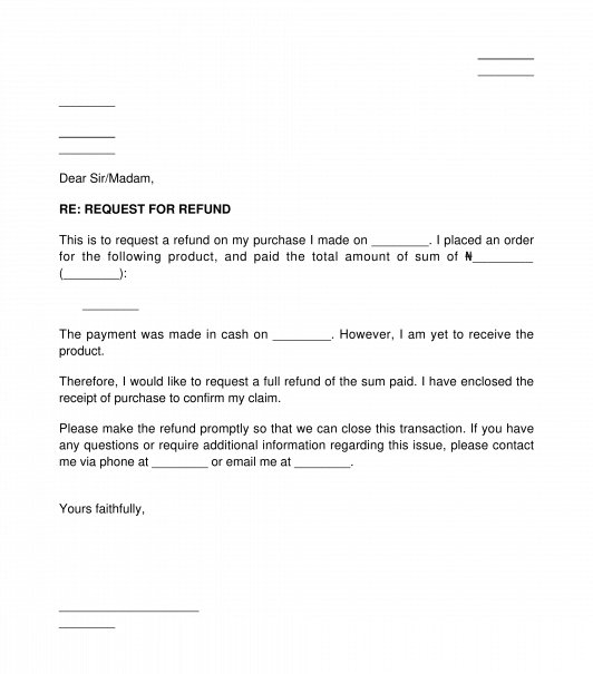 Refund Request Letter Sample Template Word And PDF