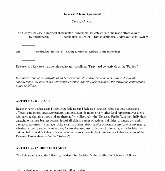 Personal Release Agreement Template