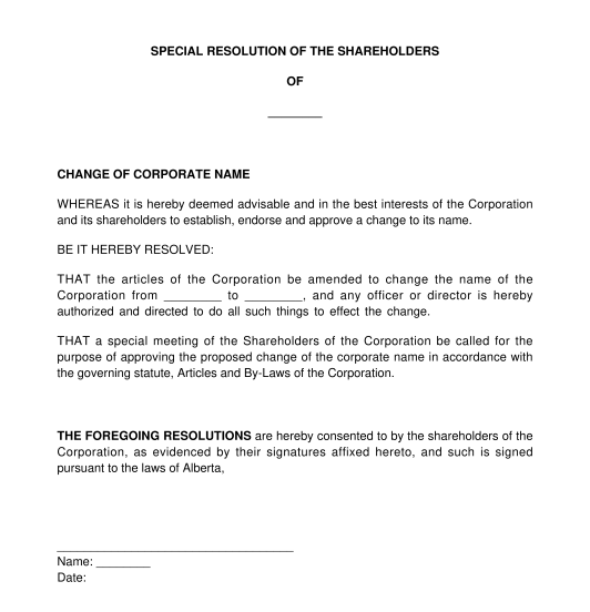 Resolution Of Shareholders Template Word PDF