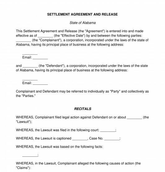 Settlement Agreement And Release Sample Template