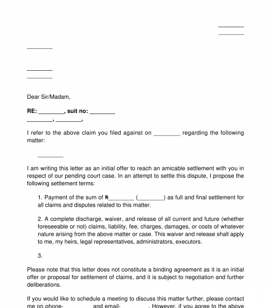 Settlement Offer Letter Sample Template