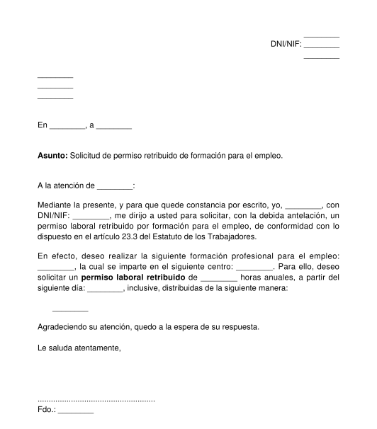 Solicitud de permiso laboral retribuido de formación para el empleo