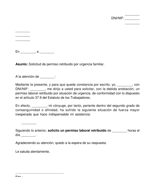 Solicitud de permiso laboral retribuido para urgencias familiares