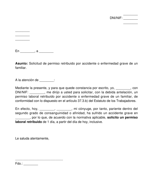 Solicitud de permiso laboral retribuido por accidente o enfermedad grave de un familiar