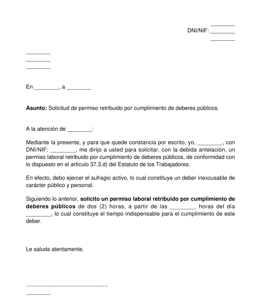 Solicitud de permiso laboral retribuido por cumplimiento de deberes públicos