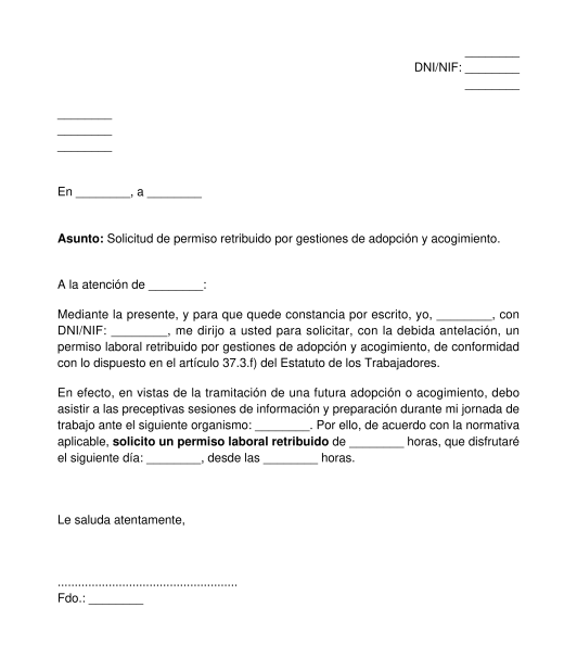 Solicitud de permiso laboral retribuido por gestiones de adopción y acogimiento