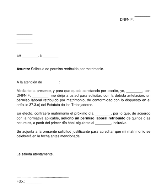 Solicitud de permiso por matrimonio o pareja de hecho