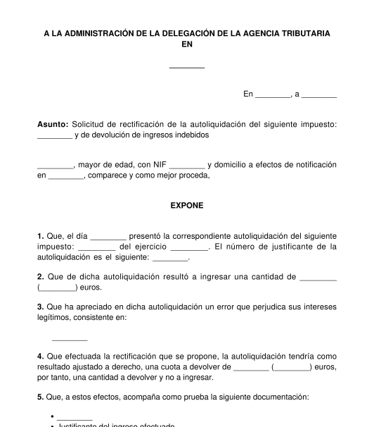 Solicitud de Rectificación de la Autoliquidación y de 