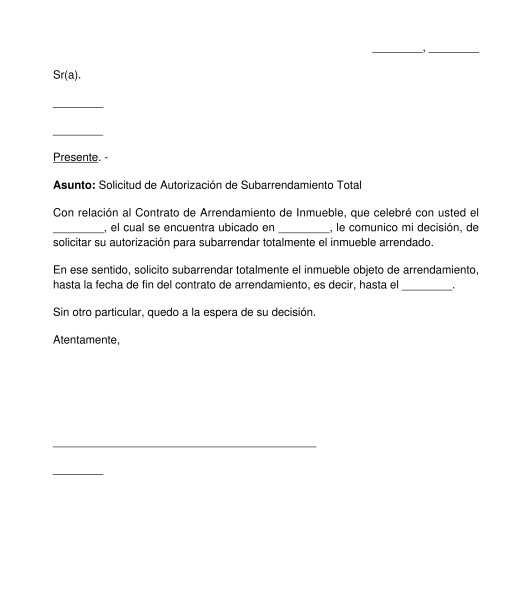 Solicitud de Subarrendamiento de Inmueble