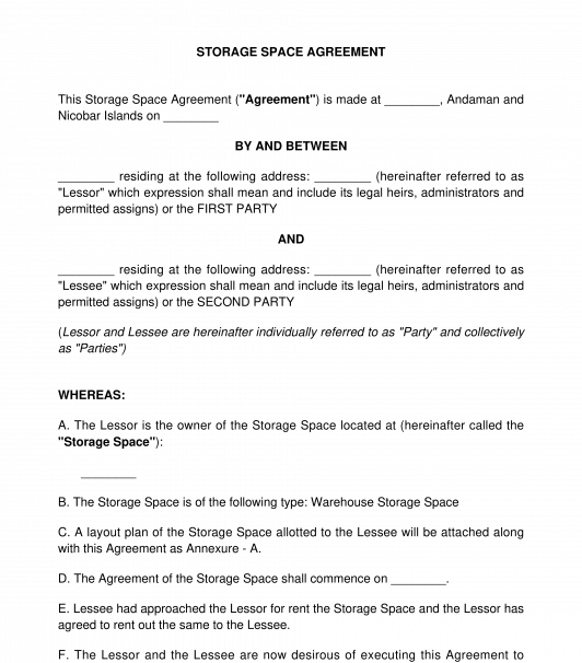 Storage Space Agreement Template Word PDF