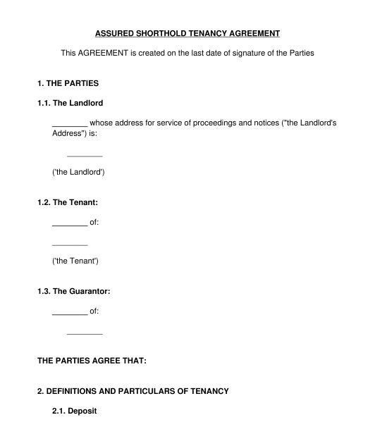 Tenancy Agreement Assured Shorthold Tenancy