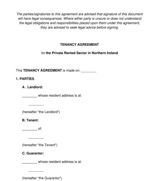 Tenancy Agreement Northern Ireland Sample Template