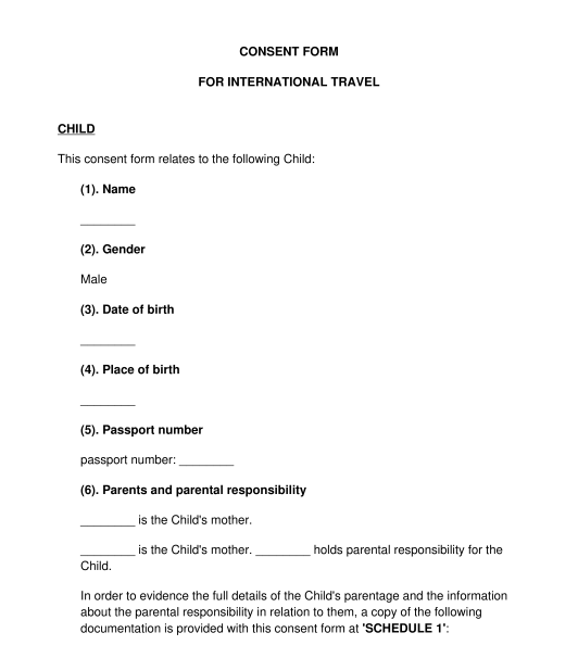 travel consent form sample template word pdf