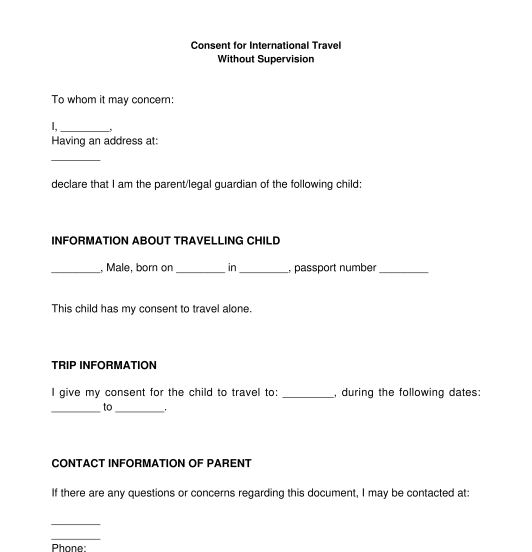 Letter Of Consent For Child To Travel With Grandparents Collection 