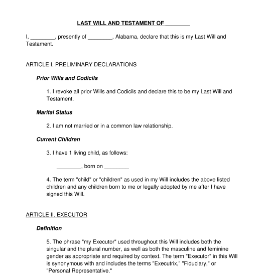 Last Will and Testament - Template - Word & PDF