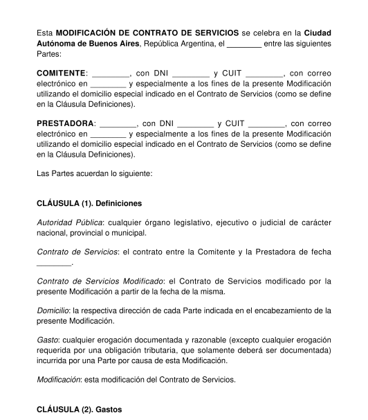 Modificación De Contrato De Obra O Servicios Modelo