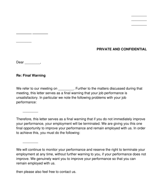 Employee Final Warning Letter Sample Template