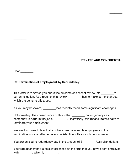 Letter Of Termination Of Employment Redundancy 