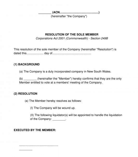 Resolution To Wind Up A Company Sample Template