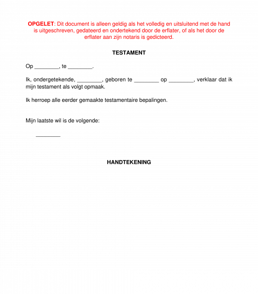 Testament Model Online Voorbeeld Word En PDF